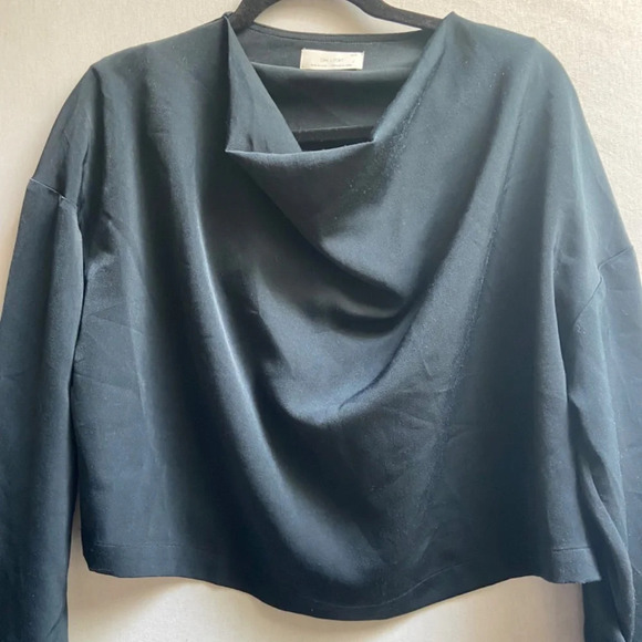 Oak + Fort drape front long sleeve black  Oversized blouse Sz XS - Picture 3 of 11